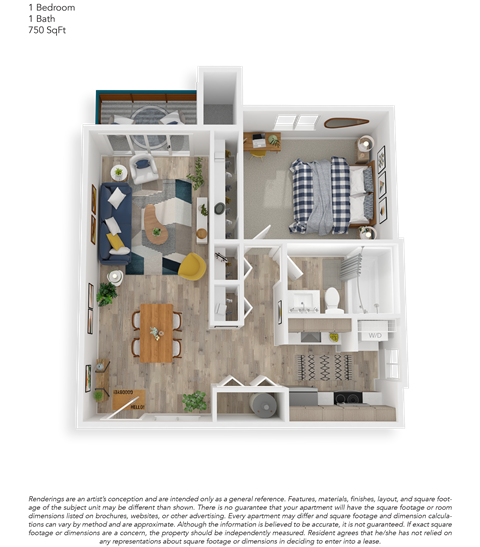 Clover Creek One Bedroom One Bathroom Floor Plan
